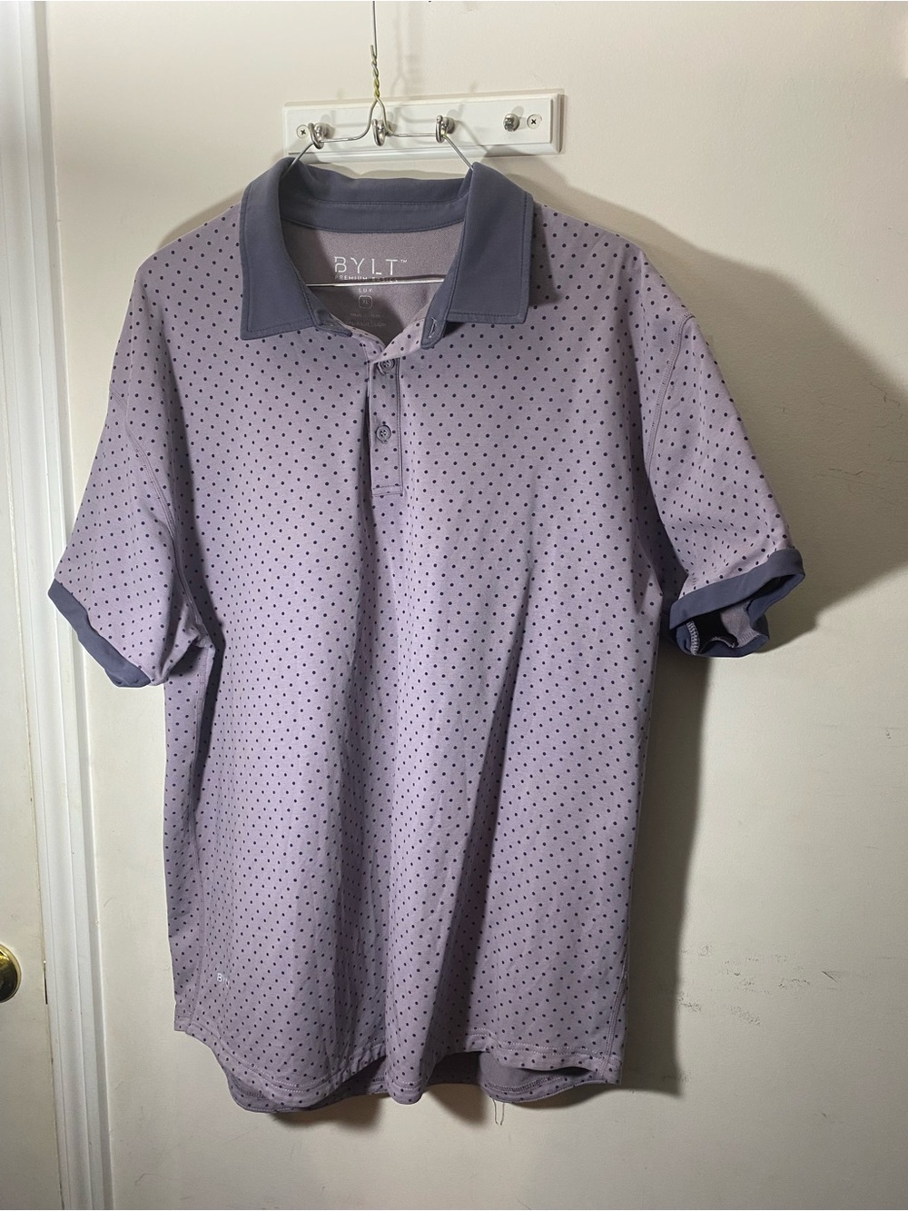 BYLT Basics Lavender Polo with Navy Dot Accents